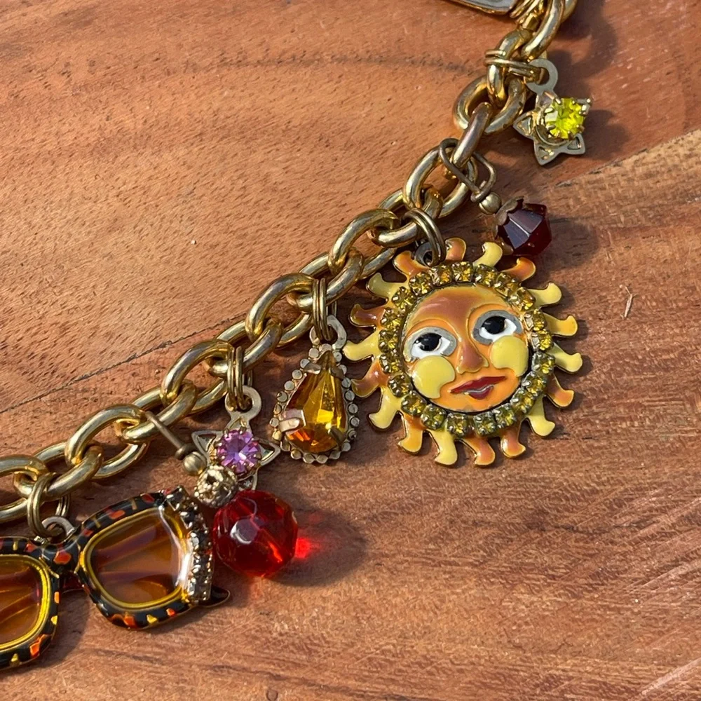 Vintage Lunch at the Ritz 2GO Sun Face Sunglasses Charm Anklet Bracelet 10” Rare - Picture 2 of 7